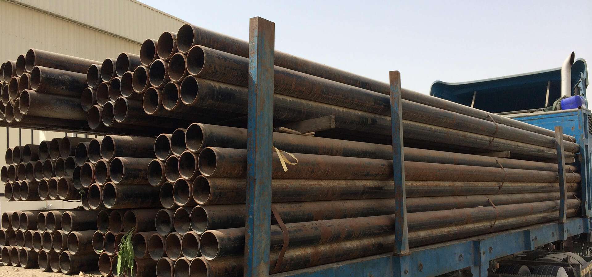 Steel pipe and structural section scrap collected by scrap dealers in Fujairah